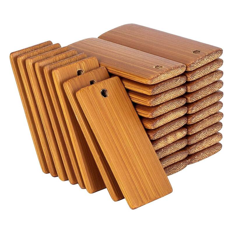 Etiquetas rectangulares de madera para llaveros, etiquetas para llaveros, anillos de madera de bambú sin terminar, 100 piezas, 45x20mm