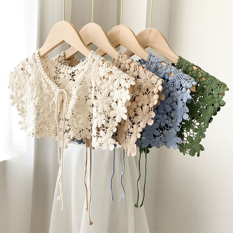 1Pc Flower Lace Hollow scialle tinta unita Lace Up Vest donna primavera autunno Versatile decorazione scialle