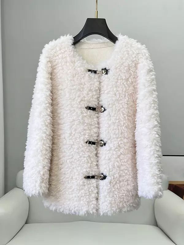 2024 Winter warme echte Schafe scheren neues Design Mantel Mode elegante weiche Jacke ct338
