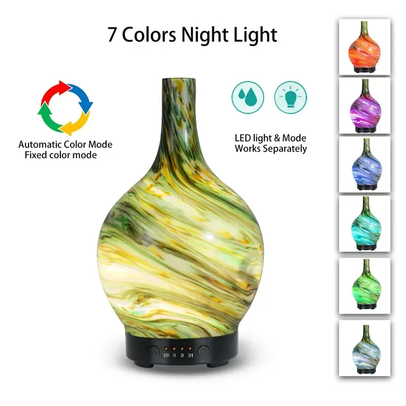 100ml Humidifier Aromatherapy Essential Oil Diffuser Glass Marble Design Handmade Cool Mist Waterless Auto Shut-Off for Spa Yoga