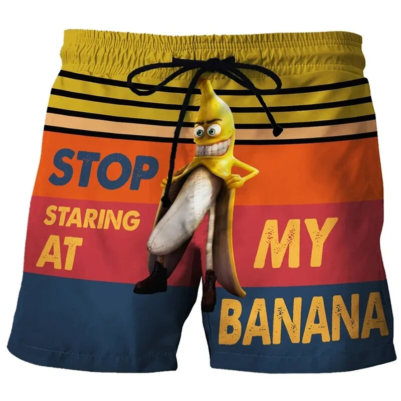 Funny Fruit Banana Design Graphic Beach Shorts Hip Hop Cock Animal 3D Printed Short Pants Vacation Surfing Men Swimming Trunks
