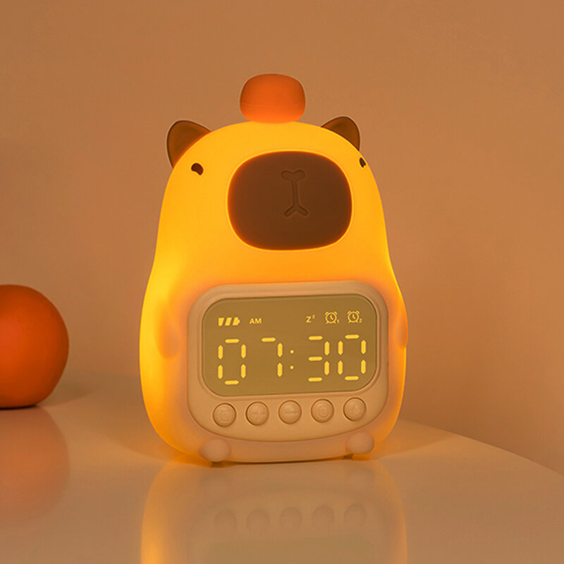 Capybara lampu malam Alarm anak, lampu malam bentuk lucu pengisian daya waktu Snooze pencahayaan Desktop Dekorasi hadiah anak-anak