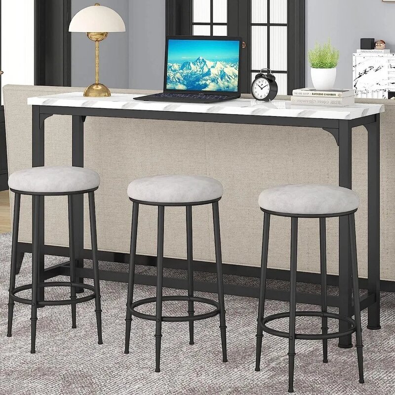 Ensemble de table de bar de style moderne, table console avec 3 pistes, chaise de bar, 4 pièces