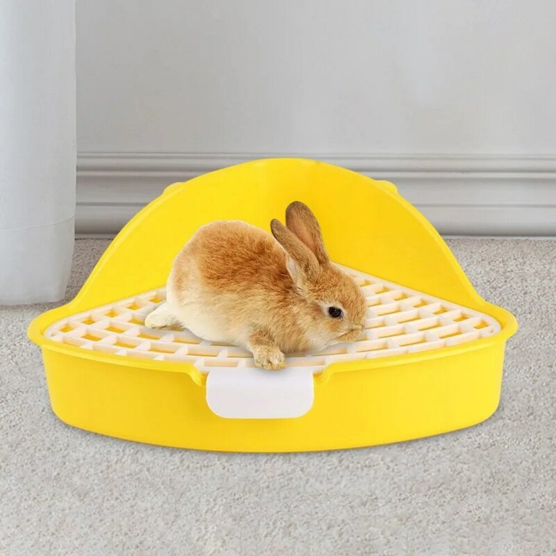 取り外し可能なプラスチック製のトイレトレイ,小動物用のポータブルクリーニングトレイ,ウサギの形のトレーナー,三角形の寝具ボックス