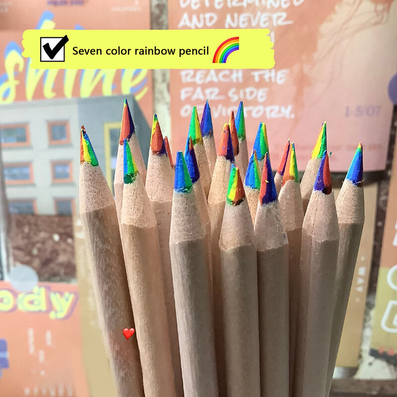 1 buah 7 warna DIY buku pegangan spesial warna-warni pensil kayu gradien pelangi pensil untuk seni menggambar mewarnai sketsa