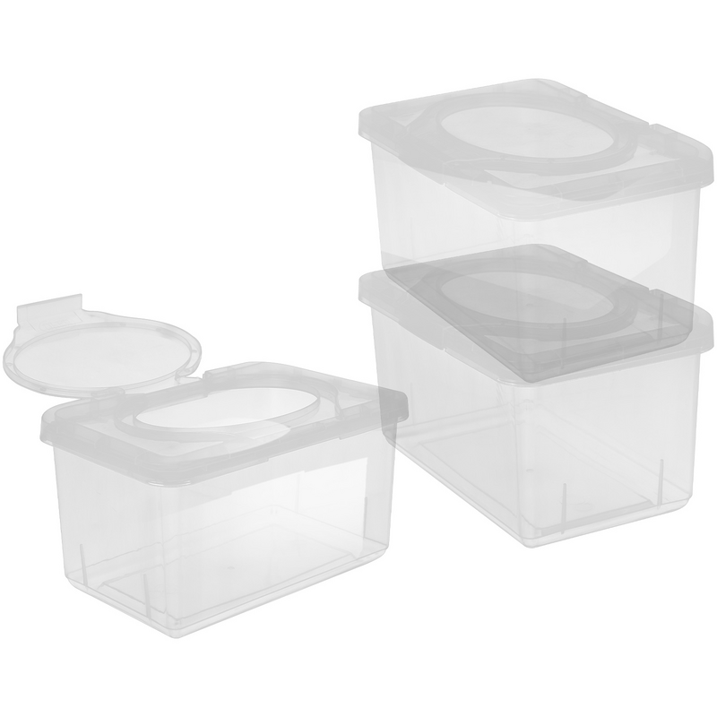Transparente Baby Wipes Box com tampa, recipiente molhado, dispensador titular, pequeno, 3 pcs