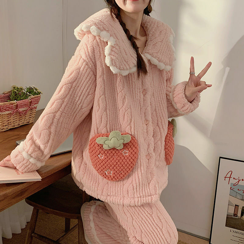 Panda Pajamas Women Autumn Winter New Style Loungewear Coral Velvet Warmth Preservation Flannel Plush Thicken Cartoon Home Wear