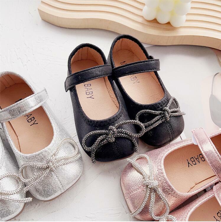Little Girl Baby Shoes 2024 Spring Autumn New Girl Princess Shoes Bowknot Fashion Comfortable Single Shoes 21-30