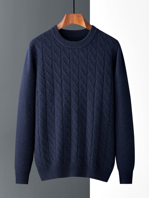 Мужской 100% чистый кашемировый свитер из козы, осенне-зимние пуловеры с длинным рукавом и круглым вырезом, высококачественные вязаные топы, свободная рубашка для молодых людей