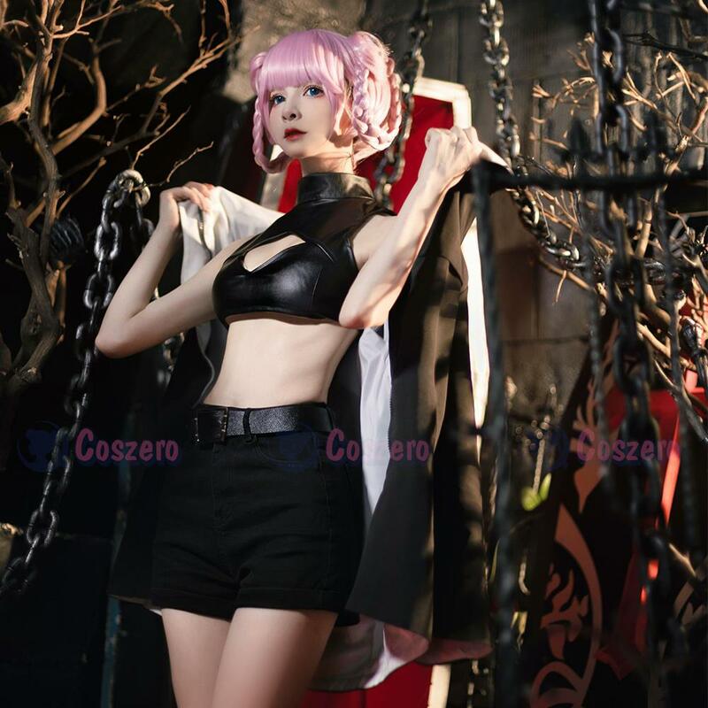Rufen der Nacht Cosplay Nanakusa Nazuna Cosplay Kostüm Perücke Schwarz Mantel Jacke Leder Weste Shorts Outfit Yofukashi Keine Uta