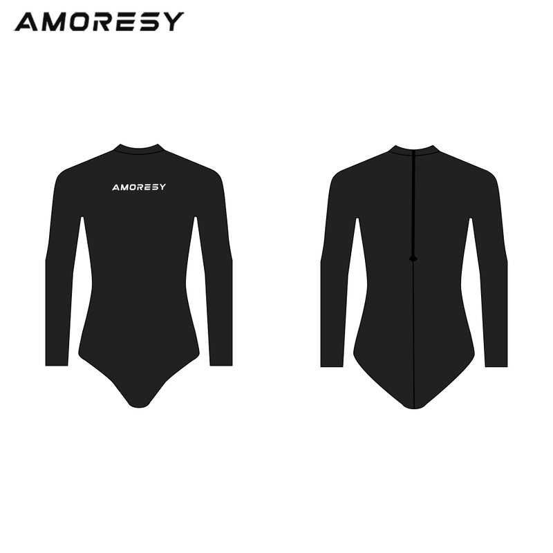 AMORESY Silky Sheen One-piece Bodice Crotch Long-sleeved Woman Solid Color Bottom Zipper Dead Body Swimsuit