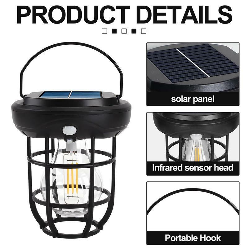 Lanterne de camping solaire étanche, haute luminosité, lanterne multifonctionnelle, lumières de camping avec détecteur de mouvement