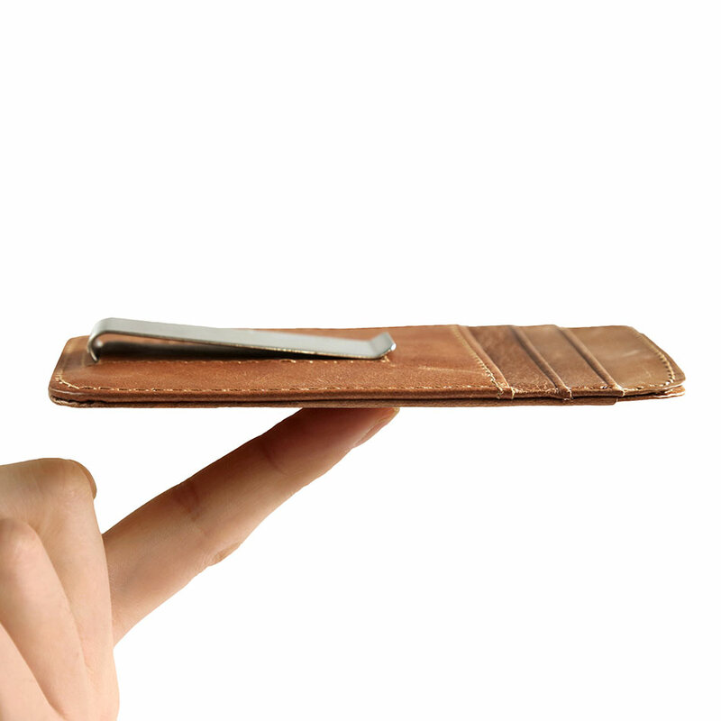 Магнитный кошелек с RFID-защитой от кражи, тонкий кошелек из держатель для карт натуральной кожи в стиле ретро, хороший подарок