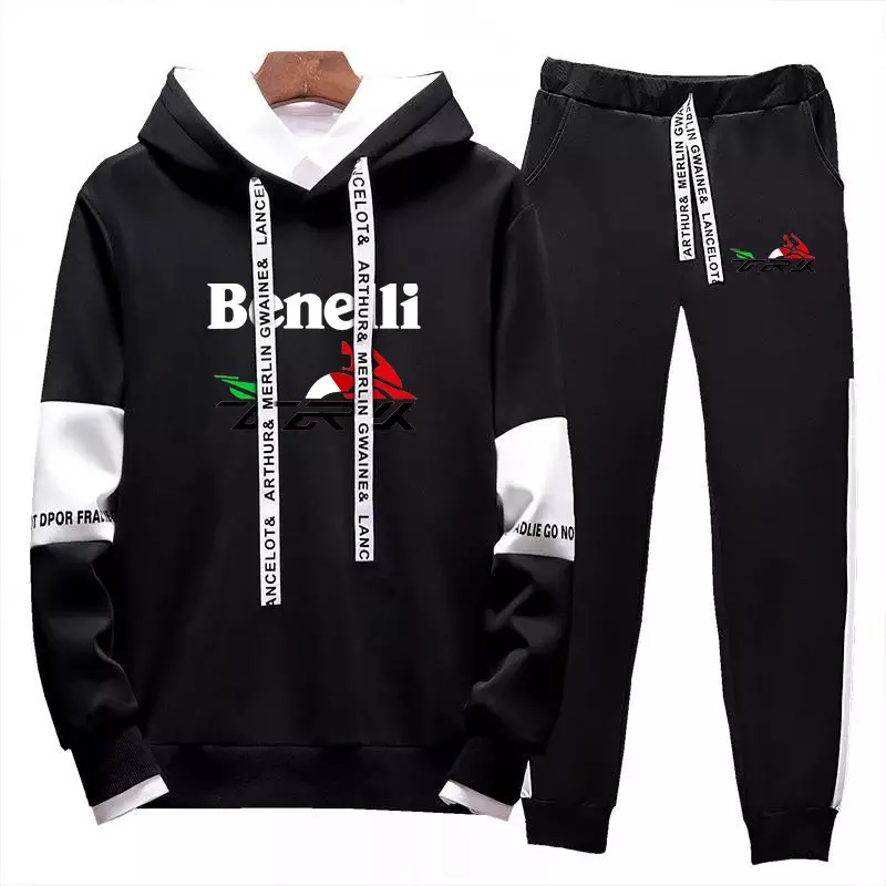 Benelli TRK 502X sweter pria bertudung ritsleting, atasan Pullover + celana olahraga Jogger Streetwear 2 potong pakaian jalanan 2024