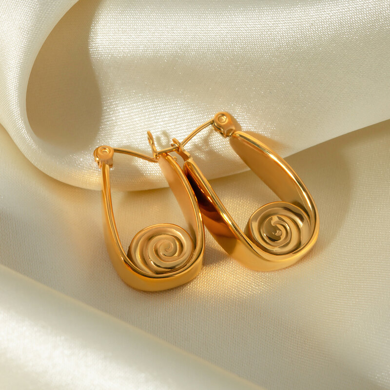 Tarnish Free 18K Gold Plated Stainless Steel Simple Threaded U-shaped Hoop Earrings Temperament Charm Geometric Jewelry Gift