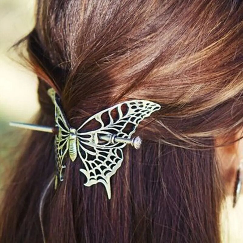 Horquillas de Metal para el pelo, accesorios para el cabello de estilo Vintage, palos con patrón de mariposa, horquillas duraderas
