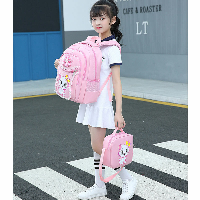 น่ารักสีชมพูสำหรับสาวนักเรียนวัยรุ่นกระเป๋านักเรียนชุดกระเป๋าเป้สะพายหลังเด็กดินสอกรณี