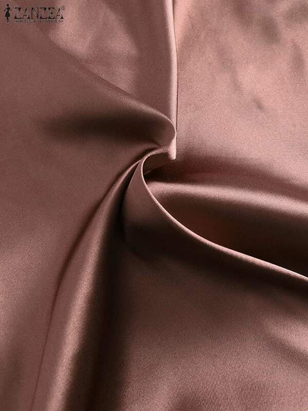 Женская атласная шелковая юбка ZANZEA весна-осень офисная юбка на молнии сзади элегантный повседневный Однотонный сарафан 2023