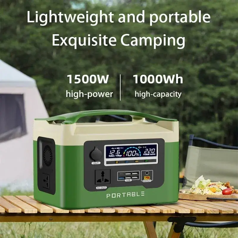 Portable outdoor camping charging station 1500w emergency backup outdoor power outage battery mobile power inverter USB C