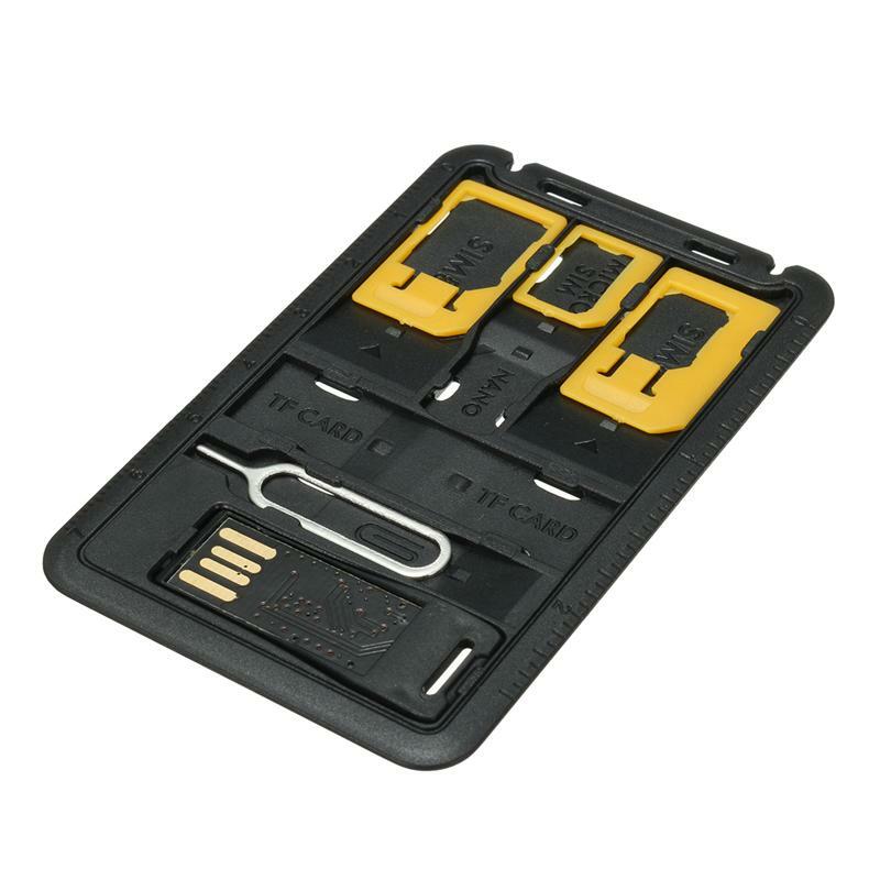 All in One Credit Card Size Slim SIM Adapter kit with TF Card Reader & SIM Card Tray Eject Pin, SIM Card Holder
