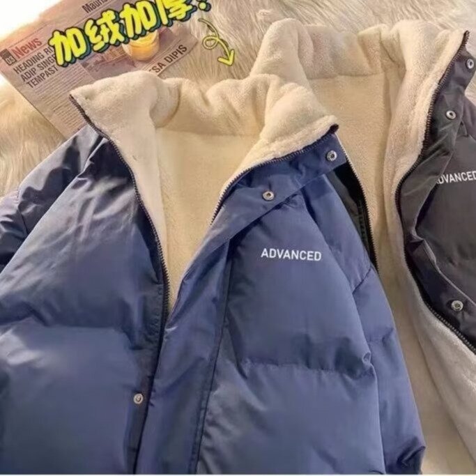 Bulu tebal pria dan wanita, mantel musim dingin uniseks ukuran besar parka Korea hangat longgar kasual Y2K