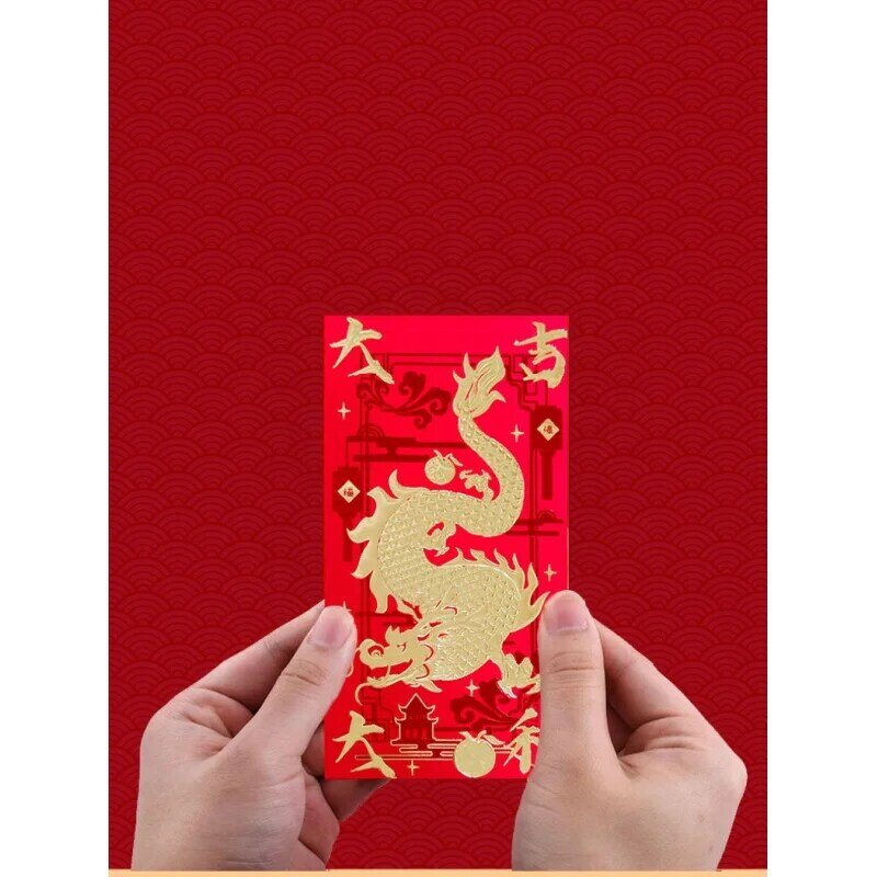 Prodotto personalizzato, 2024 busta rossa personalizzata in rilievo speciale stampa di pacchetti rossi di capodanno