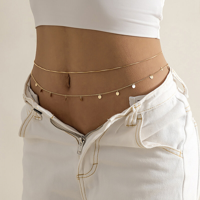 Hip Hop moda metallo doppio strato catena pantaloni Sexy catena corpo catena imitazione cristallo moda Sexy catena vita regolabile 2023