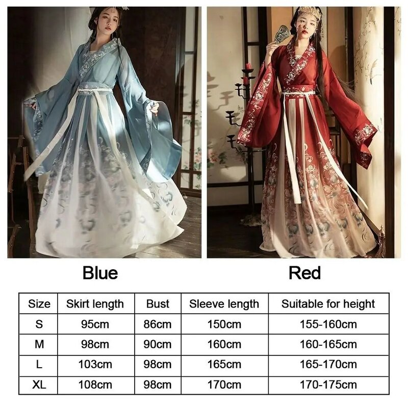 Vestido Hanfu estilo chinês para mulheres, saia longa com estampa tradicional, elegante conjunto de saia de festa, cosplay retrô, vermelho, meninas, novo, 2 cores