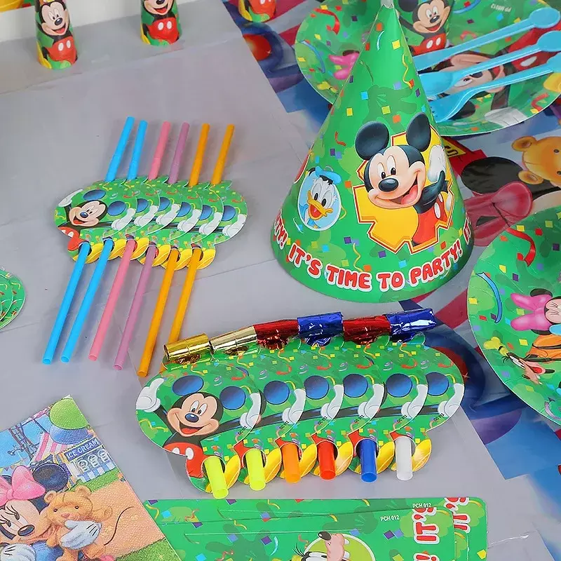 子供のための使い捨てのミッキーマウステーマ食器,誕生日パーティー,イベント,カップ,プレート,ベビーシャワー用品,漫画