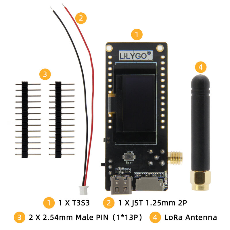 LILYGO® T3S3 V1.0 ESP32-S3 LoRa SX1280 2.4G Placa de desarrollo WiFi Bluetooth módulo inalámbrico 0,96 pulgadas pantalla OLED tipo-c