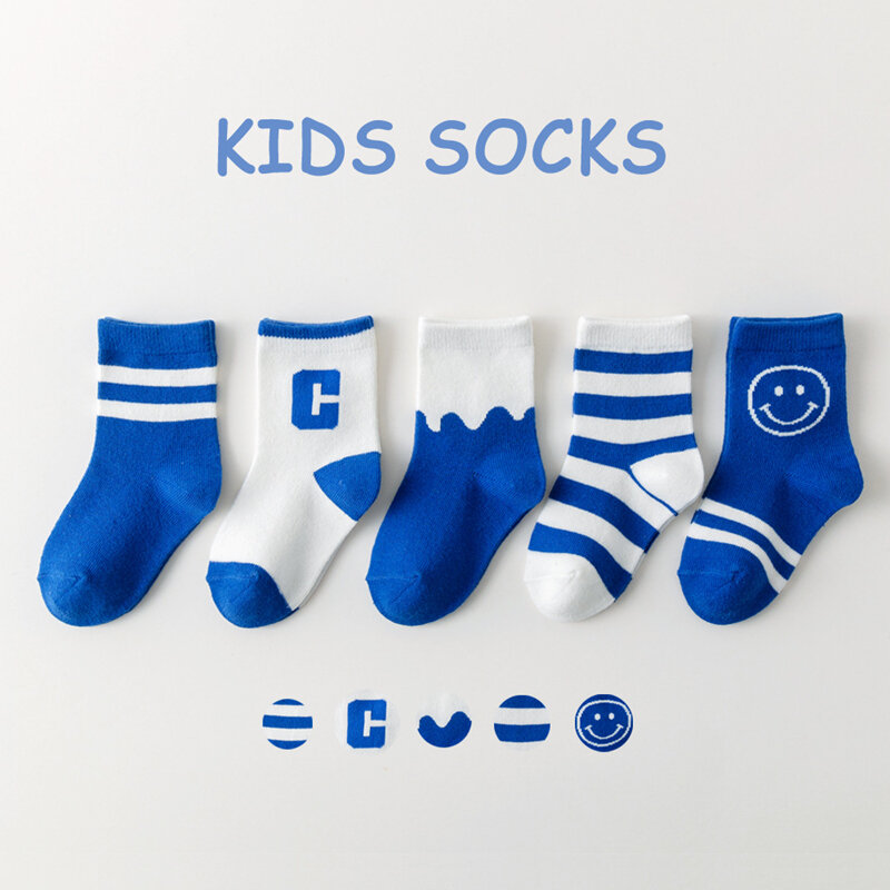 Children Short Socks 5 Pairs / Lot Kids 1-10 Years Smile Face Summer Spring Autumn Cotton Girl Boy Cute Socks Child Clothing