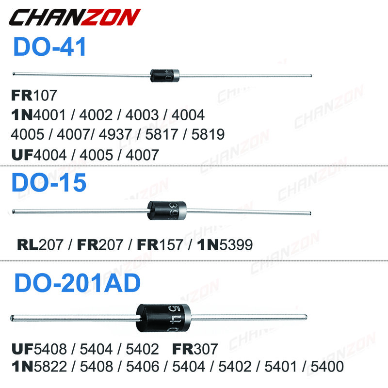 Diodo retificador de barreira Schottky, comutação rápida da recuperação, 1N4001, 1N4004, 1N4007, 1N5408, UF4007, 1N5817, 1N5819, 1N5822, 1N4148, 32 valores