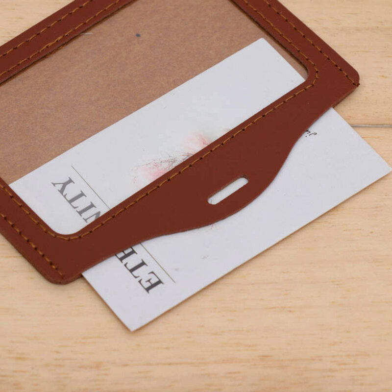 Porte-carte d'identité en cuir PU, porte-badge, pochette d'identification de nom avec fenêtre transparente, cartes de visite horizontales, évaluation