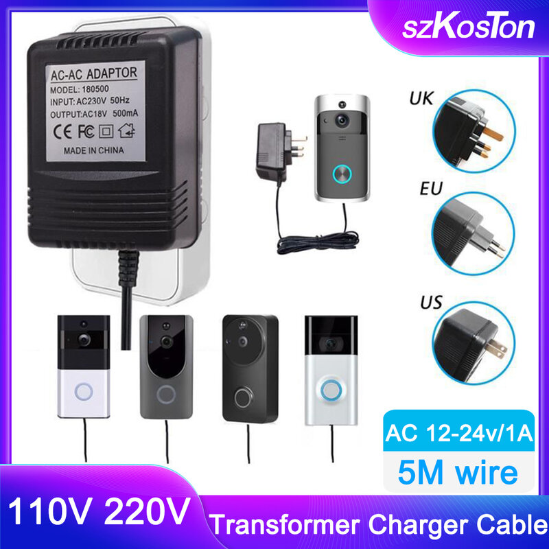 18V AC Transformer Charger EU UK US Plug Power Adapter 220V-240V For Wifi Smart Video Doorbell Camera Video Door Bell Ring