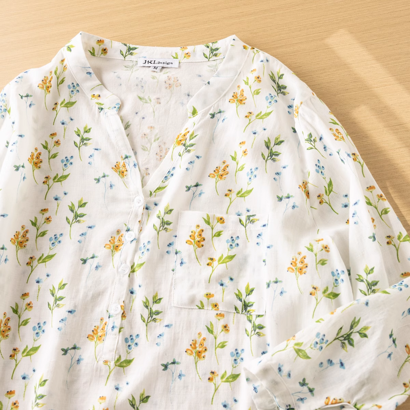 Elegant blouses large size tops women autumn summer Korean fashion three quarter sleeve printed cotton shirts and blouses