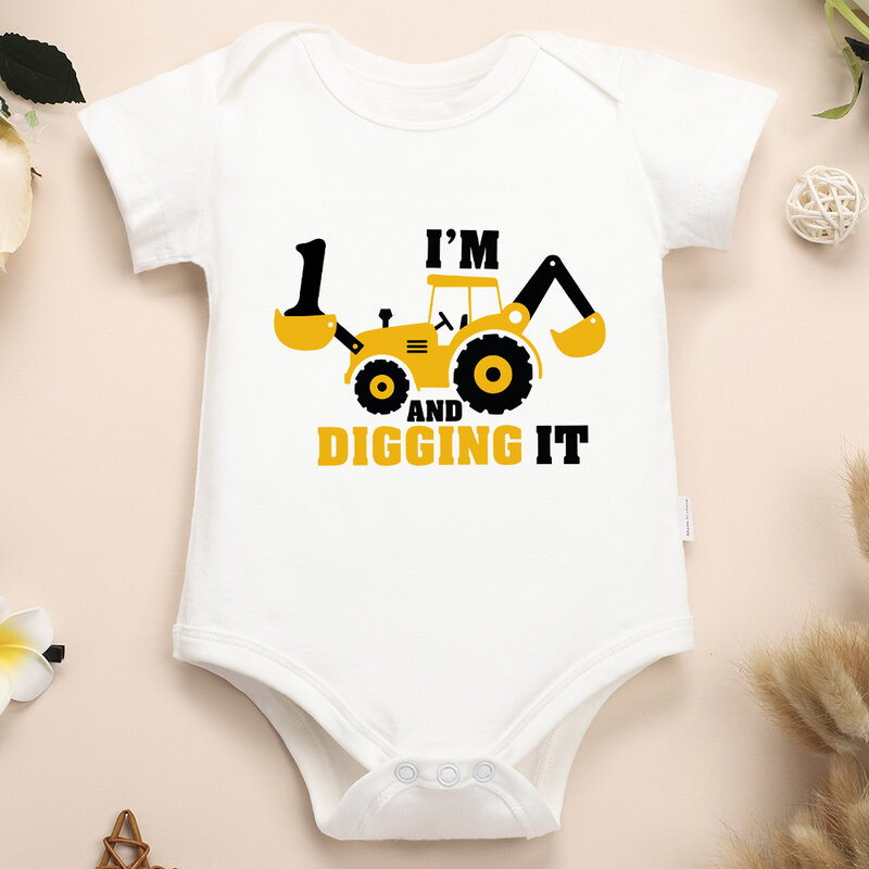 I'm 1 and Digging It Pattern Fun Cute Baby Boy Onesie Cotton Clothes Casual Outdoor Play Summer Toddler Bodysuit Cozy Breathable