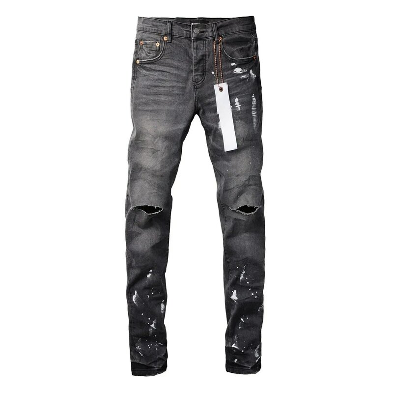 ROCA ungu kualitas terbaik Jeans bermerek atasan modis jalanan robek cat abu-abu KUALITAS TERBAIK perbaikan kualitas tinggi celana ketat naik rendah