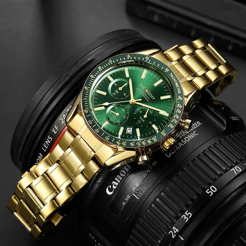 AOCASDIY-Relógio de pulso masculino liga impermeável, relógios quartzo, relógio casual, cronógrafo luminoso, alta qualidade, luxo