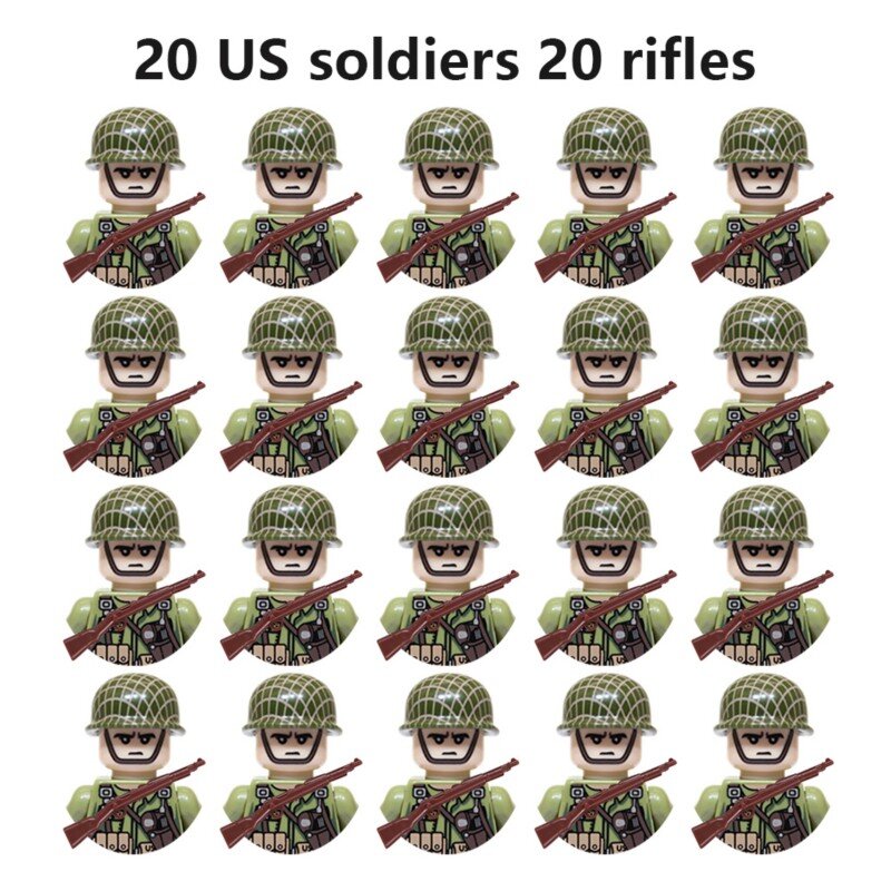 어린이용 빌딩 블록 액션 피규어 브릭 장난감, WW2 군사 병사 배열, 미국, 영국, 프랑스, 일본, 캐나다, 이탈리아, 중국, 20 개 세트