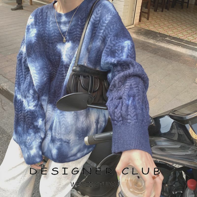 女性用長袖セーター,ルーズフィット,カジュアル,ラウンドネック,厚みのある,染料デザイン,ニット,d394,2023