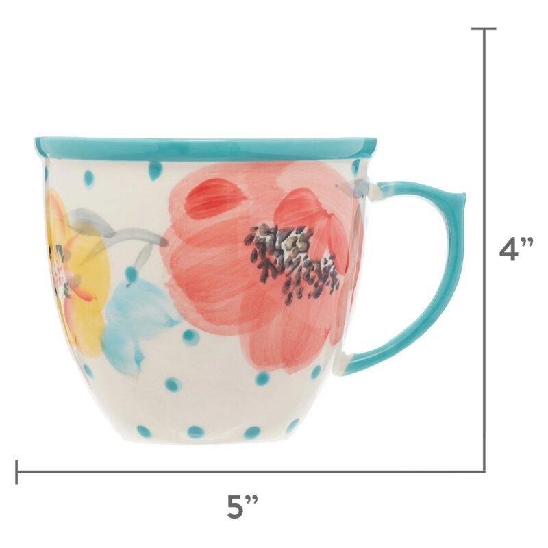 Porcelana Coffee Mug Set, Vintage Bloom, turquesa, 16 onças, 4 pcs