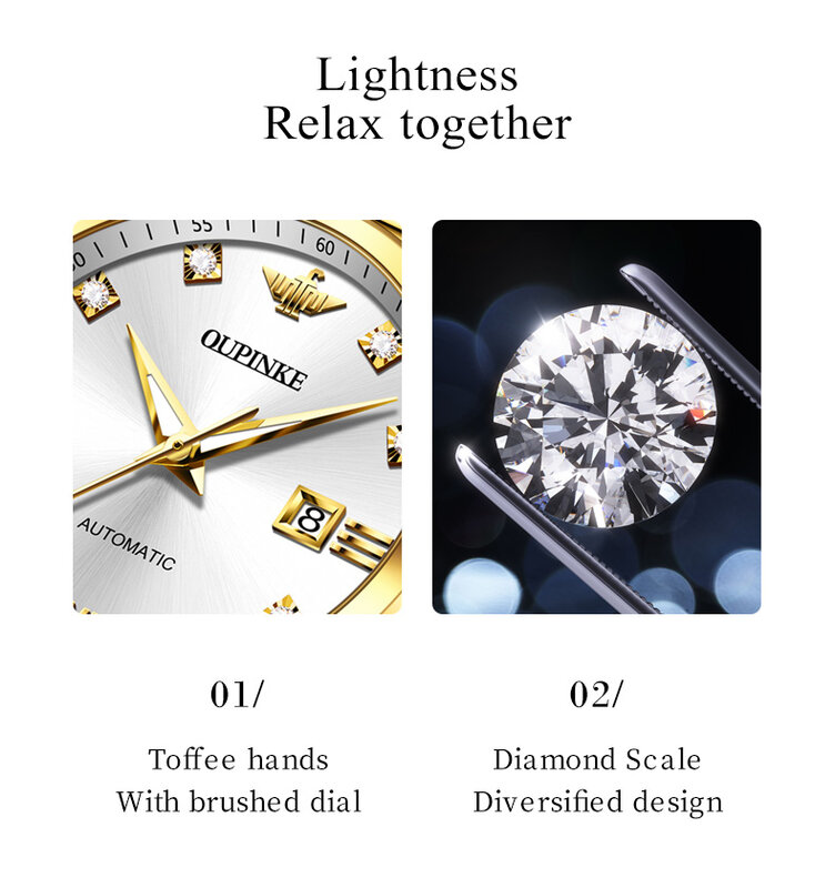OUPINKE-Conjunto de relógio de luxo para homens e mulheres, diamante real, relógio mecânico automático suíço, relógios de pulso originais e genuínos, 3199