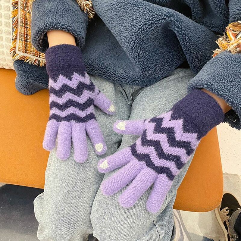 Cute Riding Fleece Girls Gift Thick Full Finger Couple Touch Screen Gloves Driving Mittens Knit Mittens Winter Gloves