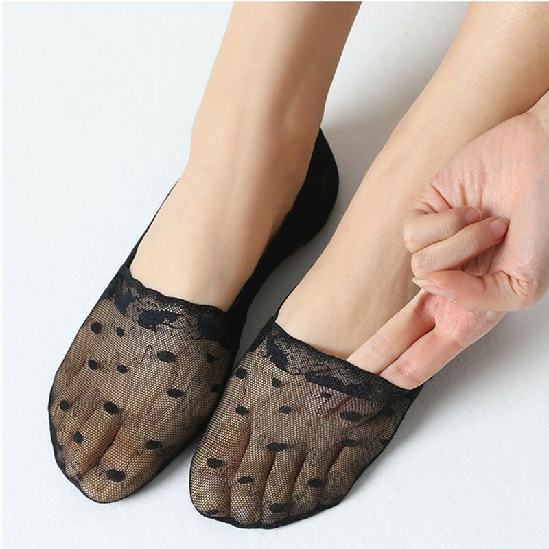Women Lace Invisible Socks Silicone Non Slip Mesh Breathable Comfortable Versatile Heel Drop Prevention Ladies Silk Socks Y119