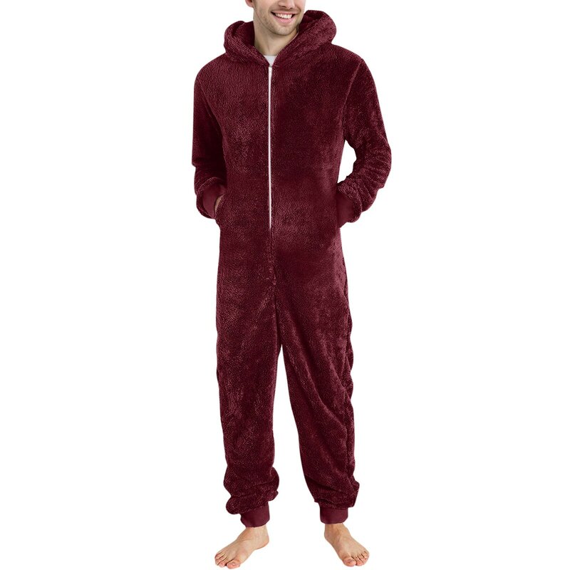 Mono de franela con cremallera para hombre y mujer, conjunto de pijamas para el hogar, trajes de Cosplay sólidos, traje cálido de invierno