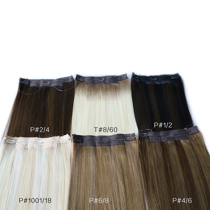 Extension de Cheveux Naturels Remy Lisses avec réinitialisation pour Femme, Ligne de Poisson Invisible, Fil de Pêche, 4 Clips, 80g, 1 Pièce