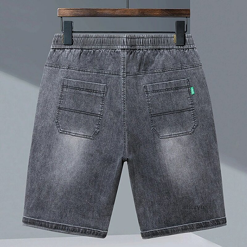 Celana pendek Denim pria, Jeans ukuran besar 8XL musim panas celana pendek mode kasual pinggang elastis celana Jeans ukuran besar Aflczyu bawah