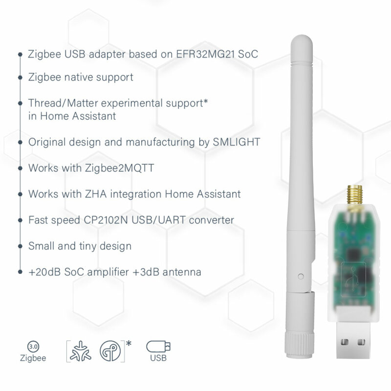 USB Menor Adaptador de Rosca e Matéria, Funciona com Zigbee2MQTT, Home Assistant, ZHA 3.0, SLZB-07, SLZB-07p10, SLZB-07p7