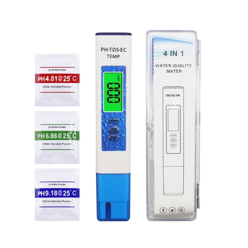 E5BE 4-in-1-pH-Messgerät für Wasser, Wasserqualität, digitaler pH-Tester für Trinkwasser