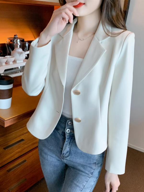 Blazer casual curto para mulheres, jaqueta de manga comprida chique e emagrecedor, estilo francês, para escritório, primavera e outono
